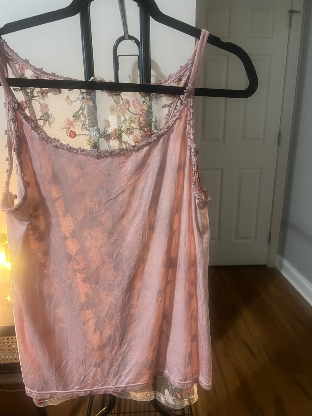 POL Pink Floral Embroidered Sheer Tank